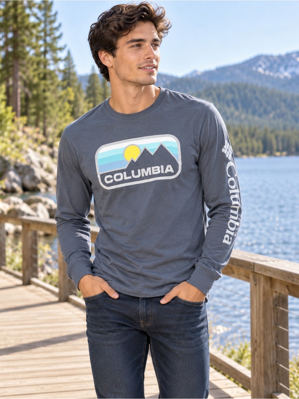 Columbia Long Sleeve Graphic Tee Shirt Size Small #G189